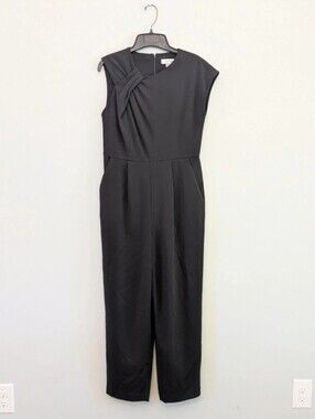 Calvin Klein Black Sleeveless Jumpsuit Romper Size 6 Draped Shoulder One Piece